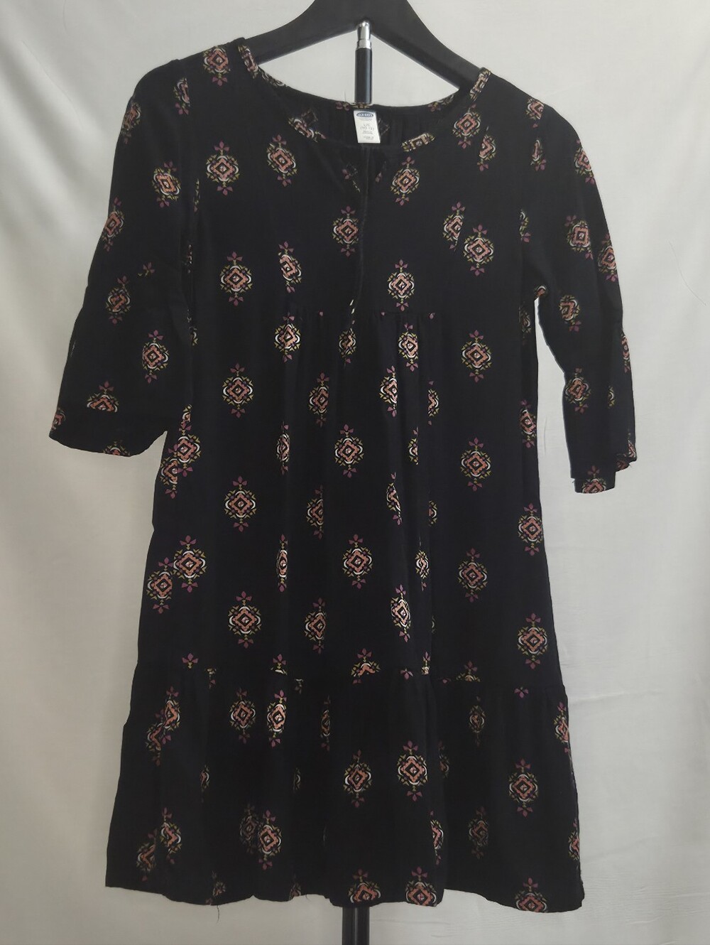 Old Navy Black Midi Dress with Pink and Gold Geometric Print